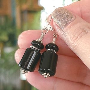 Black Onyx Earrings Sterling Silver Leverbacks